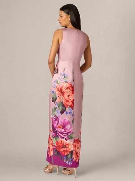 Adrianna Papell Floral Printed Mikado Gown, Mauve/Multi - view 2, Mauve/Multi