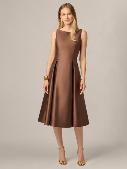 Adrianna Papell Sleeveless Mikado Tea Length Dress, Espresso, Espresso