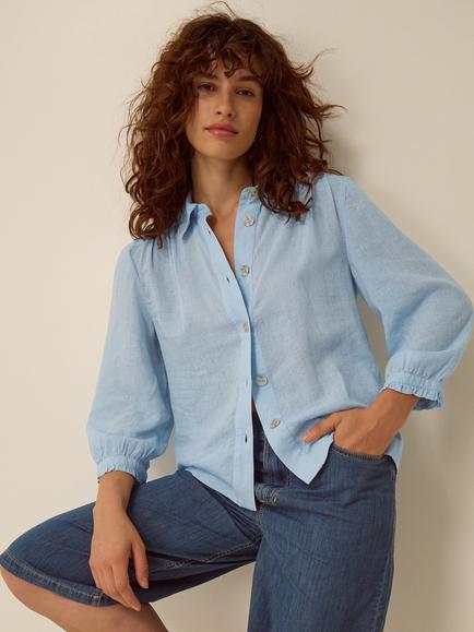 Monsoon Emily Linen Blend Shirt, Blue, Blue