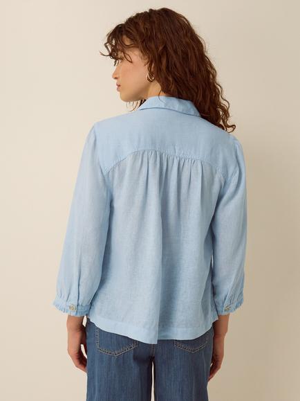 Monsoon Emily Linen Blend Shirt, Blue - view 2, Blue