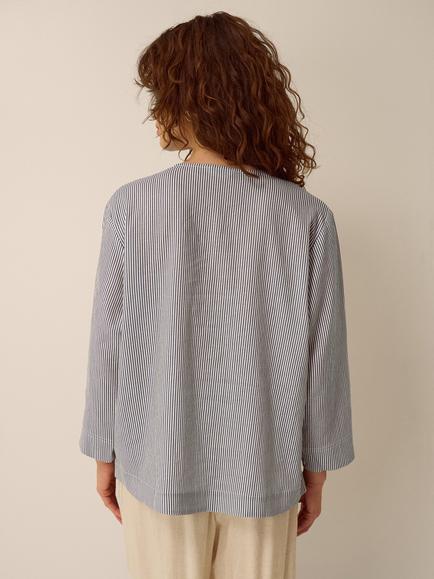 Monsoon Alexa Linen Blend Striped Top, Blue - view 2, Blue