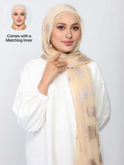 Bokitta Nakheel Palm Print Shawl & Inner Set, Gold, Gold