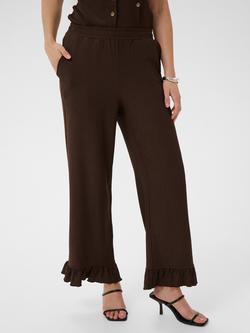 KAFFE Wide Leg Ruffle Trousers, Coffee Bean, Coffee Bean