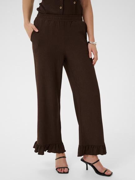 KAFFE Wide Leg Ruffle Trousers, Coffee Bean, Coffee Bean