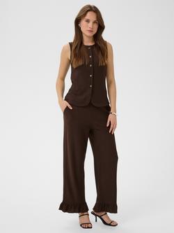 KAFFE Wide Leg Ruffle Trousers, Coffee Bean - view 2, Coffee Bean