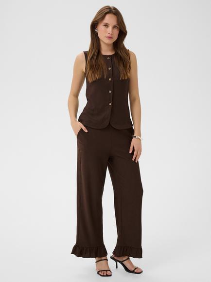 KAFFE Wide Leg Ruffle Trousers, Coffee Bean - view 2, Coffee Bean