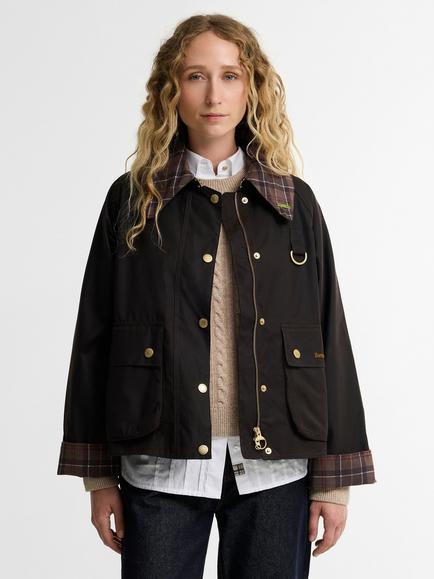 Barbour Icons Tartan Collar Spey Waxed Jacket, Rustic/Muted, Rustic/Muted