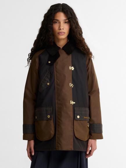 Barbour Felton Check Waxed Jacket, Brown/Navy, Brown/Navy