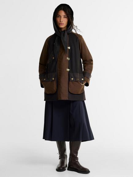 Barbour Felton Check Waxed Jacket, Brown/Navy - view 2, Brown/Navy