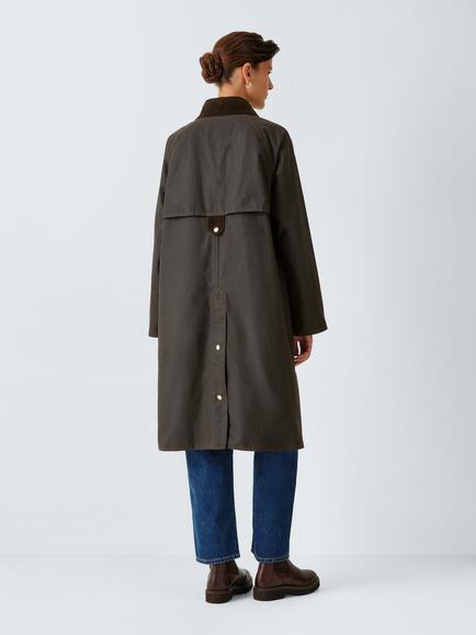 Barbour Kirklees Longline Waxed Jacket, Brown - view 2, Brown