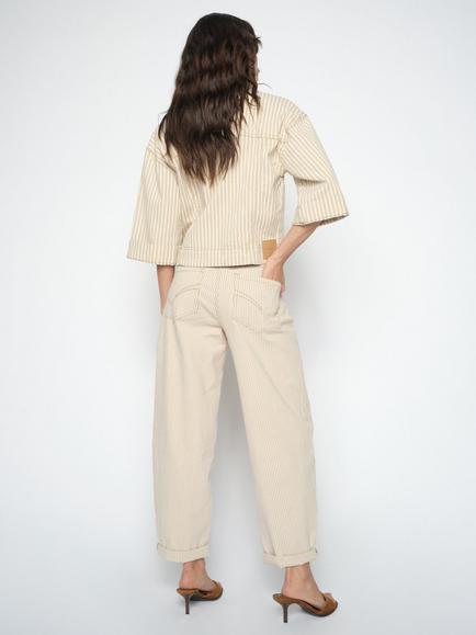 MOS MOSH Mmhellen Striped Ankle-Grazer Trousers, Doeskin - view 2, Doeskin