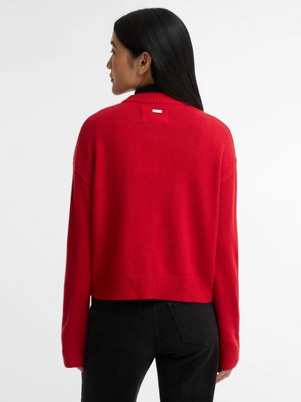 Barbour Woodhouse Wool Rich Cardigan, Red - view 2, Red