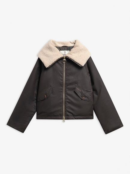 Barbour Mary Faux Fur Collar Waxed Cotton Jacket, Rustic/Shadow, Rustic/Shadow Clas