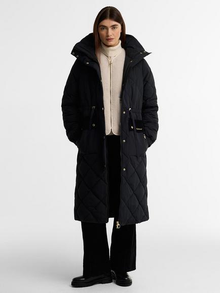 Barbour Alv Hooded Puffer Jacket, Black/Ancient - view 2, Black/Ancient