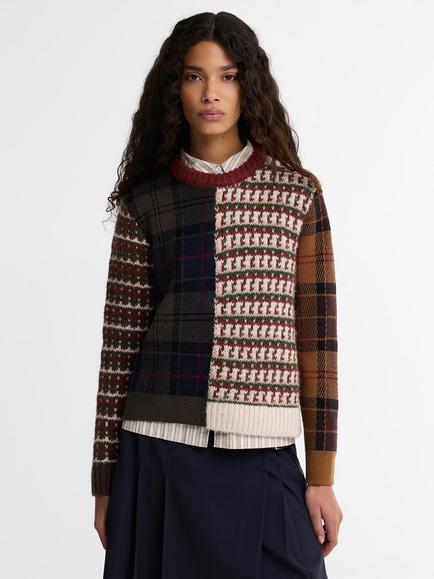 Barbour Ashford Patchwork Crew Neck Jumper, Multi, Multi