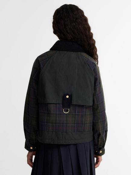 Barbour Truro Waxed Cotton Jacket, Green/Navy/Black - view 2, Green/Navy/Black