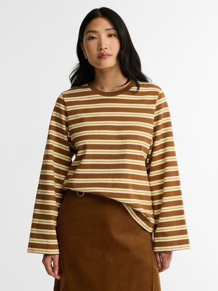 Barbour Maplewood Striped Long Sleeve T-Shirt, Tan/Birch, Tan/Birch