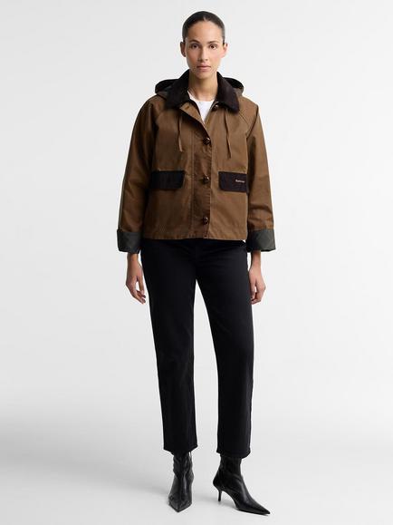 Barbour Adina Waxed Jacket, Tan/Black - view 2, Tan/Black