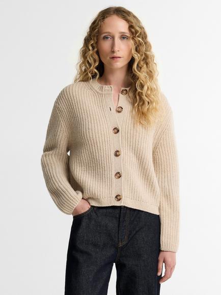 Barbour Adalyn Wool Blend Rib Knit Cardigan, Birch, Birch