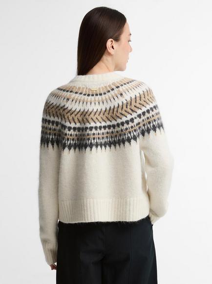 Barbour Pauline Fair Isle Cardigan, White/Brown - view 2, White/Brown