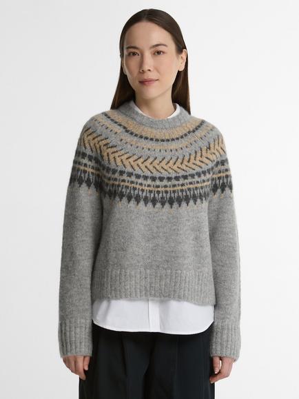 Barbour Annette Fair Isle Crew Neck Jumper, Brown/Multi, Brown Multi