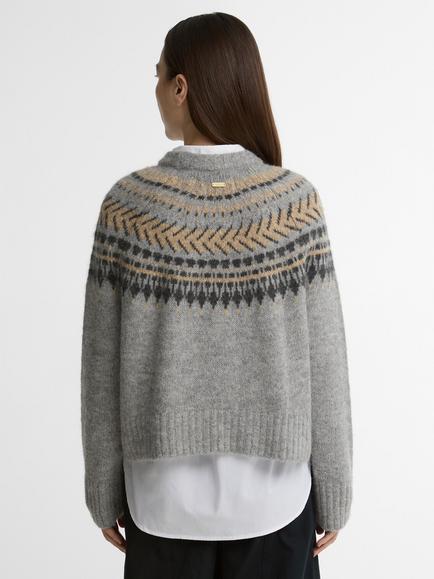 Barbour Annette Fair Isle Crew Neck Jumper, Brown/Multi - view 2, Brown Multi