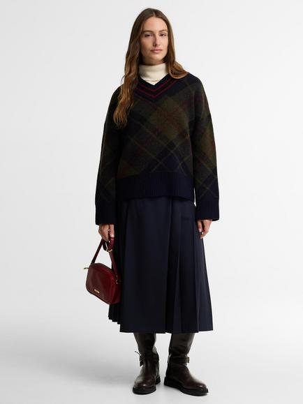 Barbour Shae V-Neck Tartan Wool Blend Knit Jumper, Shadow Class Tartan - view 2, Shadow Class Tart