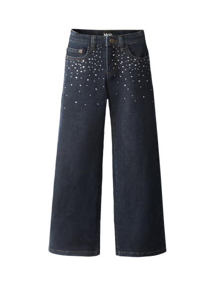 Molo Kids' Asta Wide Leg Denim Jeans, Rhinestone Raw, Rhinestone Raw