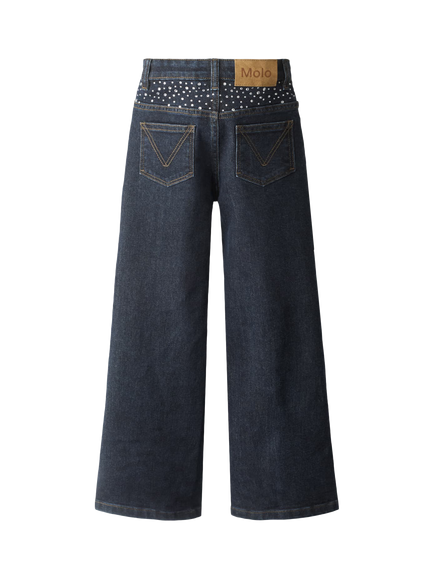 Molo Kids' Asta Wide Leg Denim Jeans, Rhinestone Raw - view 2, Rhinestone Raw