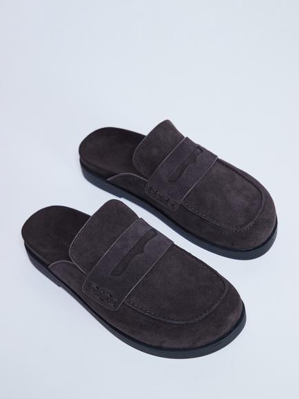 Topshop Addie Suede Mule Loafers, Chocolate - view 2, Chocolate
