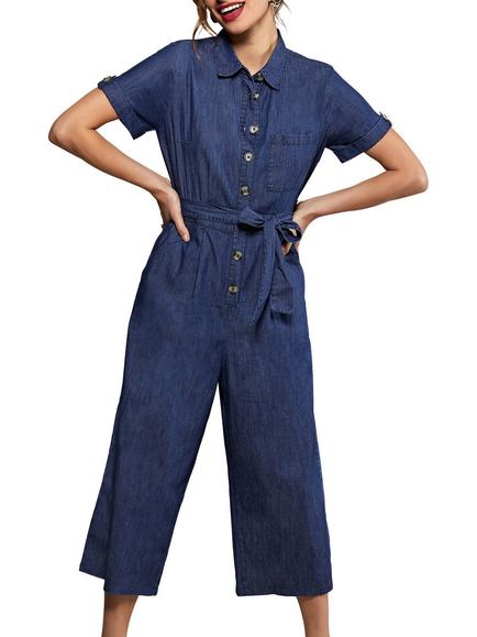 Yumi Button Denim Jumpsuit, Blue, Blue