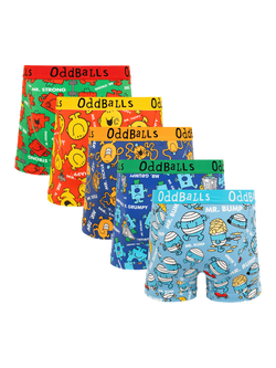 OddBalls Mr Men Cotton Blend Boxers, Pack of 5, Multi - view 2, Multi
