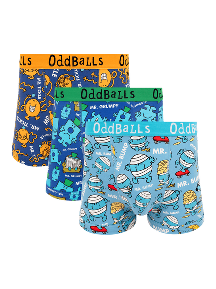 OddBalls Mr Men Cotton Blend Boxers, Pack of 3, Multi, Multi