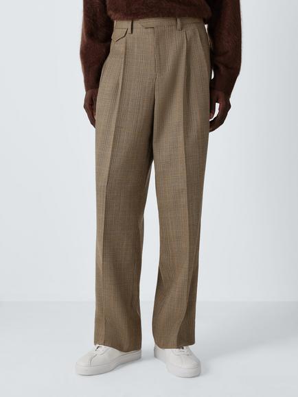 John Lewis x clothsurgeon Abraham Moons Wool Wide-Leg Trousers, Brown Check, Brown Check