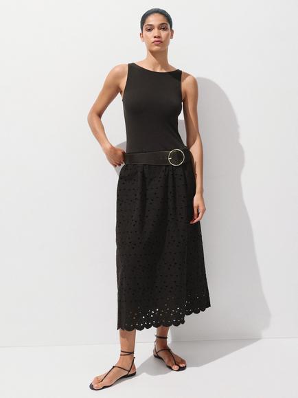 Mango Eyelet Embroidered Sleeveless Maxi Dress, Brown, Brown