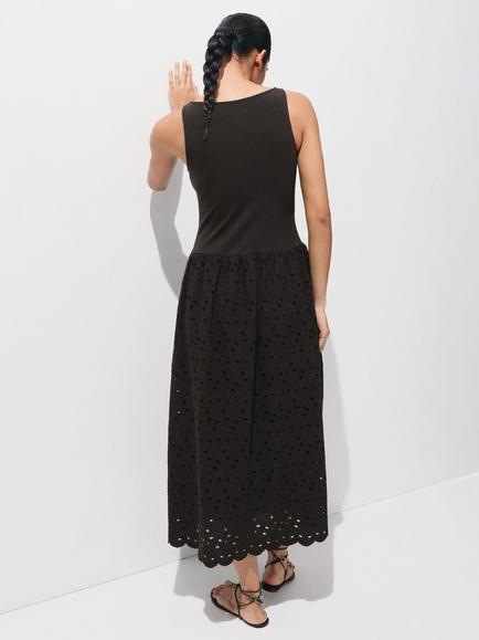 Mango Eyelet Embroidered Sleeveless Maxi Dress, Brown - view 2, Brown