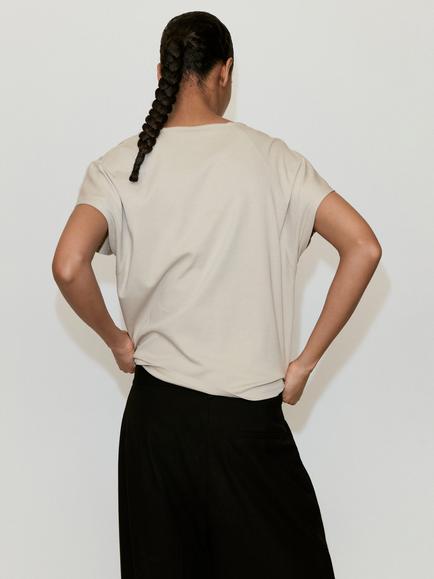 Mango V-Neck Draped T-Shirt, Stone - view 2, Stone