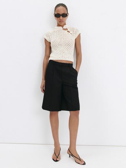 Mango Cropped Knit Short Sleeve Top, Raw, Raw