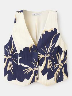 Mango Floral Waistcoat Top, Off White, Off White