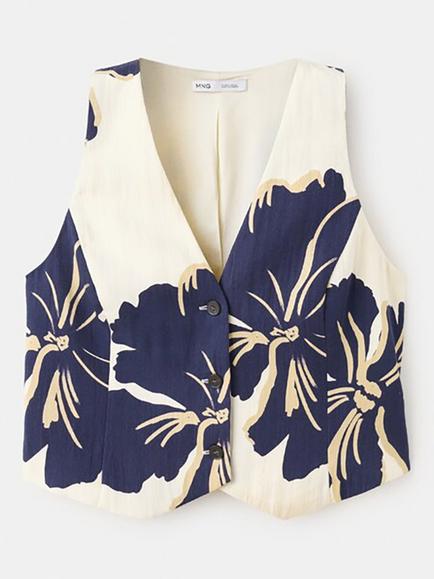 Mango Floral Waistcoat Top, Off White, Off White