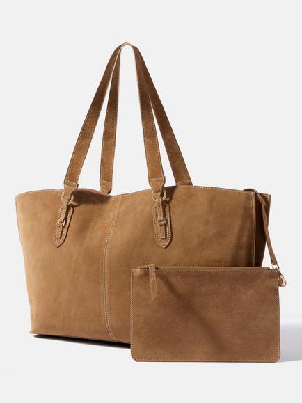 Mint Velvet Suede Tote Bag, Brown Camel - view 2, Brown Camel
