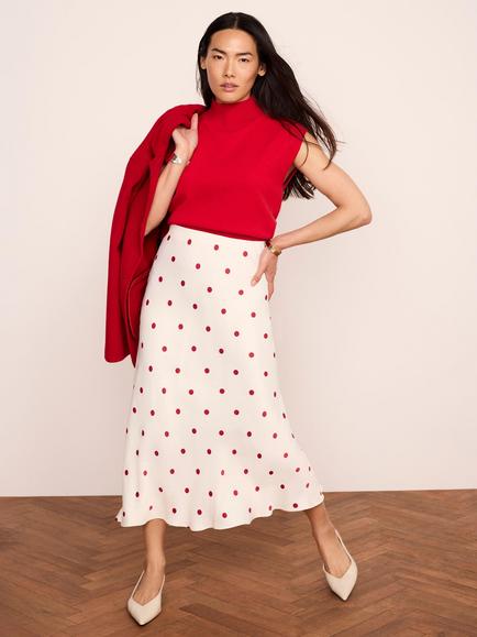 Mint Velvet Polka Dot Slip Skirt, Cream/Red - view 2, Cream/Red