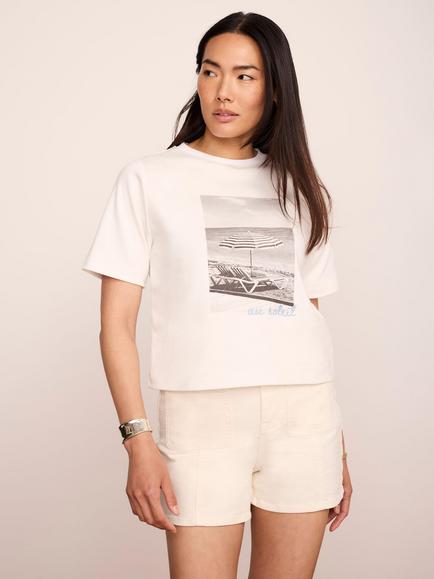 Mint Velvet Beach Print Cotton Crew Neck T-Shirt, Natural, Natural