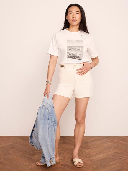 Mint Velvet Beach Print Cotton Crew Neck T-Shirt, Natural - view 2, Natural