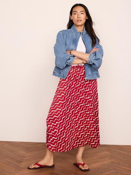 Mint Velvet Printed A-Line Maxi Skirt, Red, Red