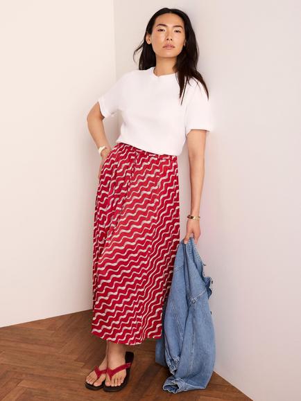 Mint Velvet Printed A-Line Maxi Skirt, Red - view 2, Red