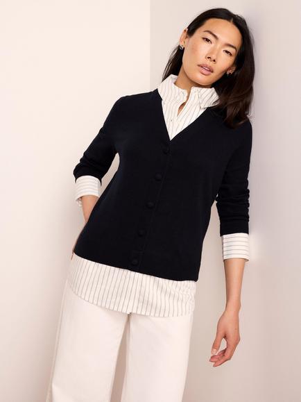 Mint Velvet Layered Knit Shirt, Navy - view 2, Navy
