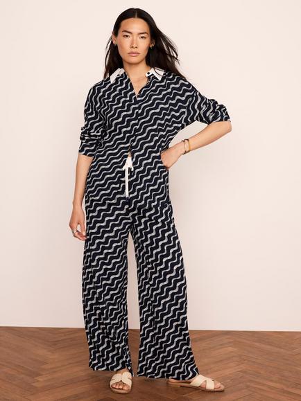 Mint Velvet Abstract Viscose Wide Leg Trousers, Navy, Navy