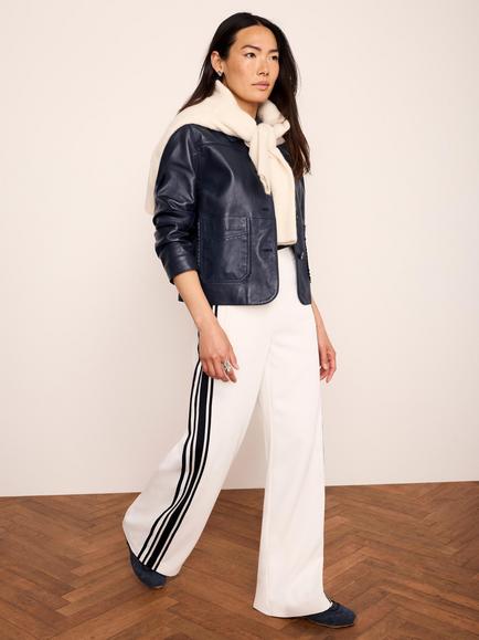 Mint Velvet Stripe Side Stripe Wide Leg Trousers, White Ivory, White Ivory