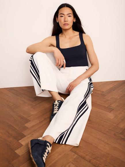 Mint Velvet Stripe Side Stripe Wide Leg Trousers, White Ivory - view 2, White Ivory